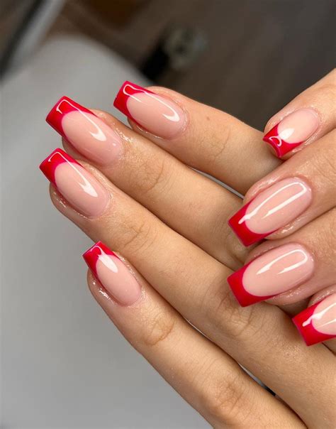 acrylic nails with red tips|dark red french tip nails.